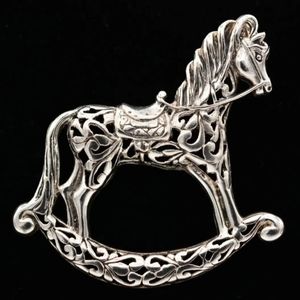 JEZLAINE Sterling Silver 925 Pin Brooch Christmas Rocking Horse Designer Signed
